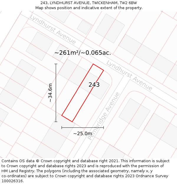 243, LYNDHURST AVENUE, TWICKENHAM, TW2 6BW: Plot and title map