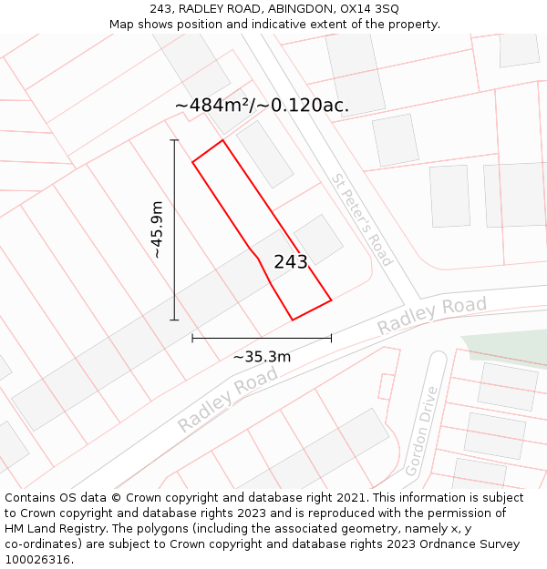 243, RADLEY ROAD, ABINGDON, OX14 3SQ: Plot and title map