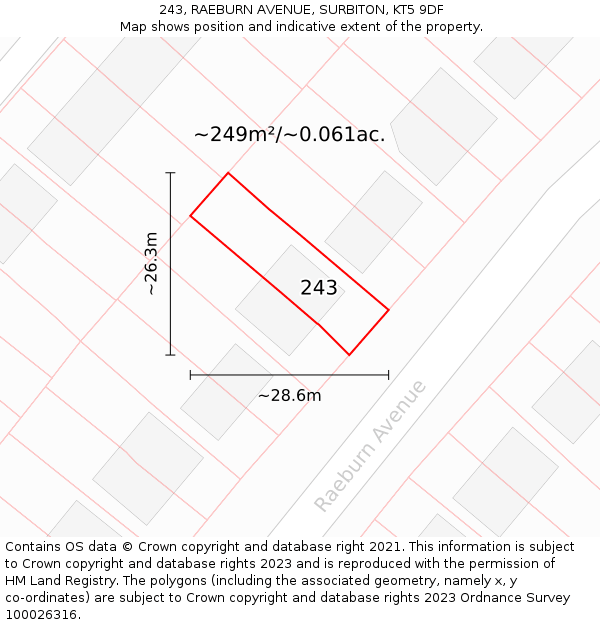 243, RAEBURN AVENUE, SURBITON, KT5 9DF: Plot and title map