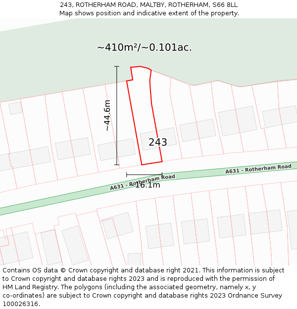 243, ROTHERHAM ROAD, MALTBY, ROTHERHAM, S66 8LL: Plot and title map