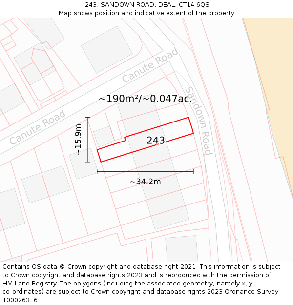 243, SANDOWN ROAD, DEAL, CT14 6QS: Plot and title map