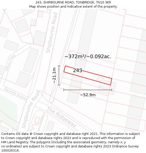 243, SHIPBOURNE ROAD, TONBRIDGE, TN10 3ER: Plot and title map