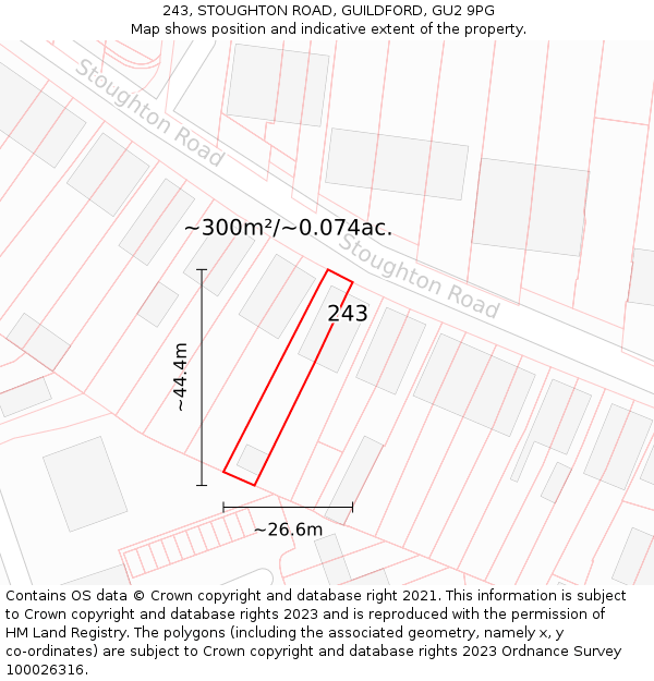 243, STOUGHTON ROAD, GUILDFORD, GU2 9PG: Plot and title map