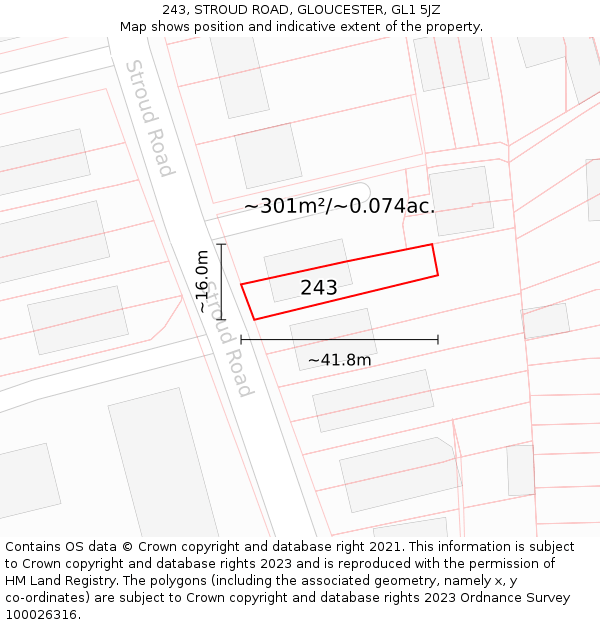243, STROUD ROAD, GLOUCESTER, GL1 5JZ: Plot and title map