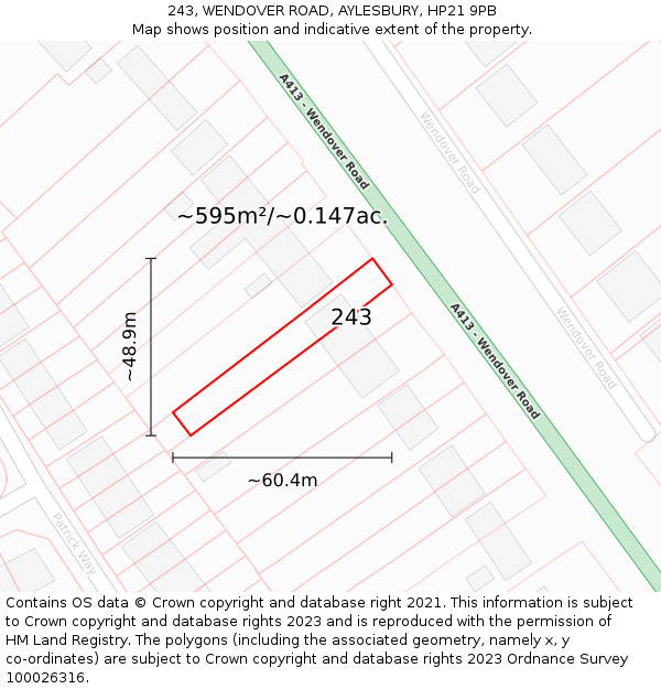 243, WENDOVER ROAD, AYLESBURY, HP21 9PB: Plot and title map