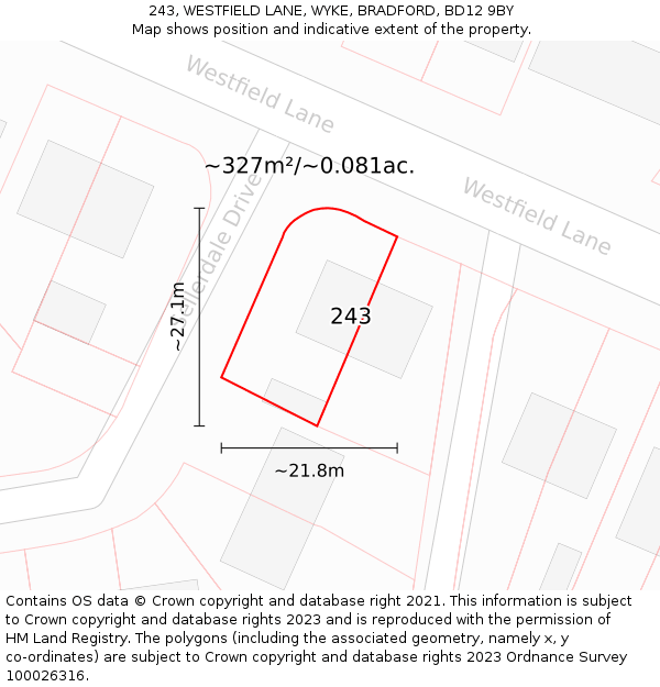 243, WESTFIELD LANE, WYKE, BRADFORD, BD12 9BY: Plot and title map