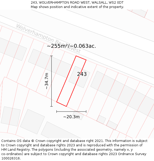 243, WOLVERHAMPTON ROAD WEST, WALSALL, WS2 0DT: Plot and title map