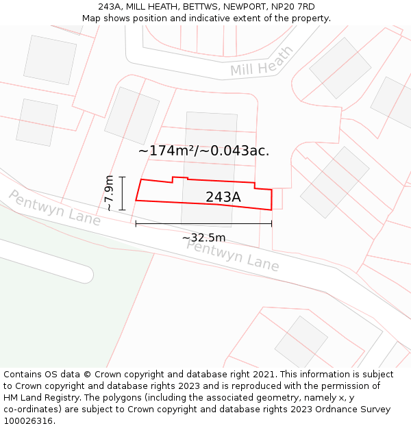 243A, MILL HEATH, BETTWS, NEWPORT, NP20 7RD: Plot and title map