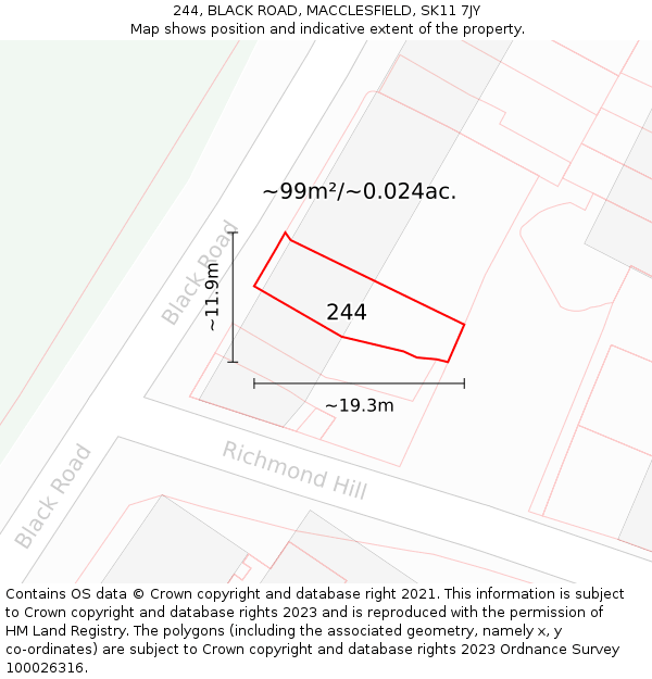 244, BLACK ROAD, MACCLESFIELD, SK11 7JY: Plot and title map