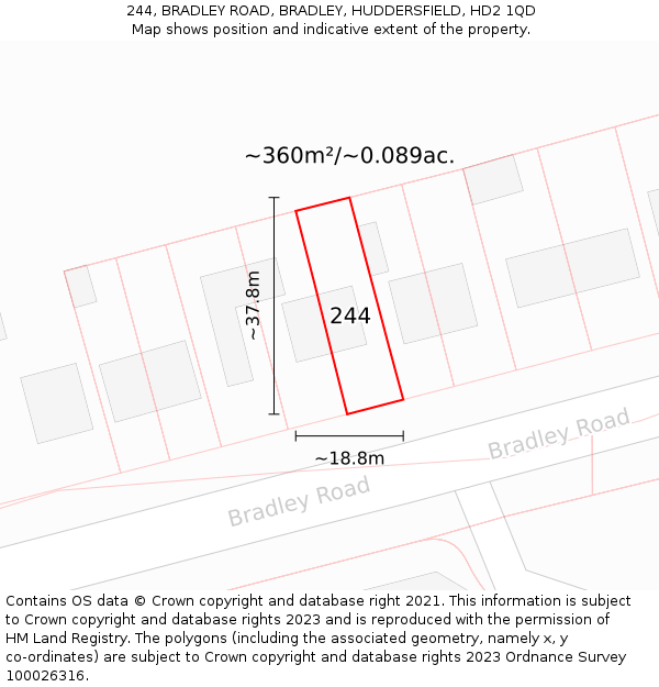 244, BRADLEY ROAD, BRADLEY, HUDDERSFIELD, HD2 1QD: Plot and title map