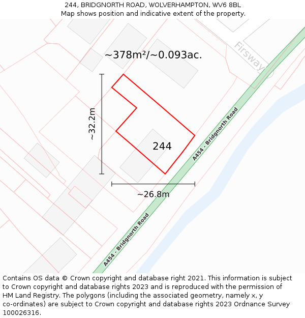 244, BRIDGNORTH ROAD, WOLVERHAMPTON, WV6 8BL: Plot and title map