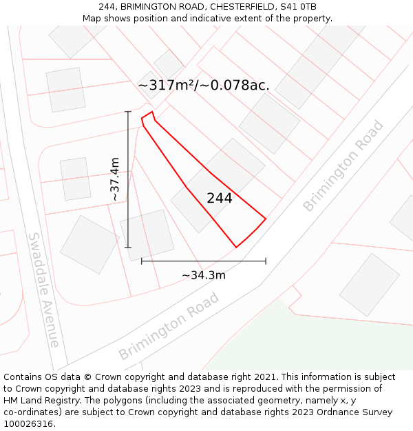 244, BRIMINGTON ROAD, CHESTERFIELD, S41 0TB: Plot and title map