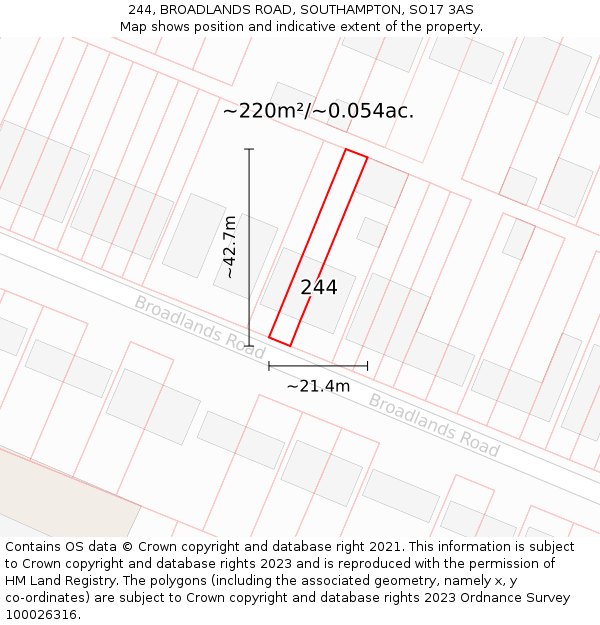 244, BROADLANDS ROAD, SOUTHAMPTON, SO17 3AS: Plot and title map