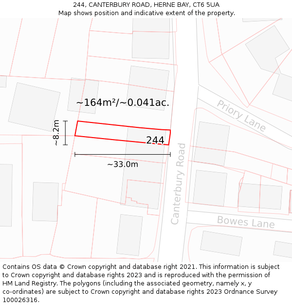 244, CANTERBURY ROAD, HERNE BAY, CT6 5UA: Plot and title map