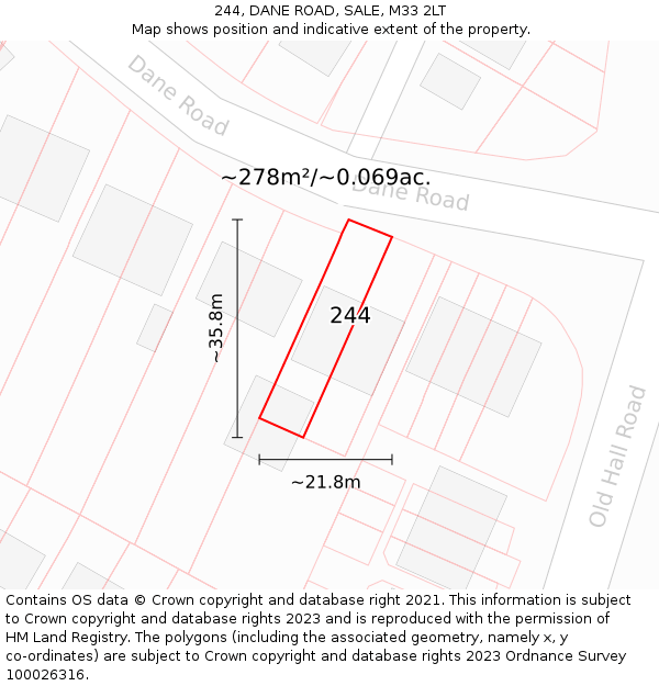 244, DANE ROAD, SALE, M33 2LT: Plot and title map