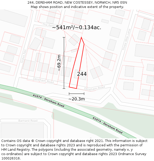 244, DEREHAM ROAD, NEW COSTESSEY, NORWICH, NR5 0SN: Plot and title map