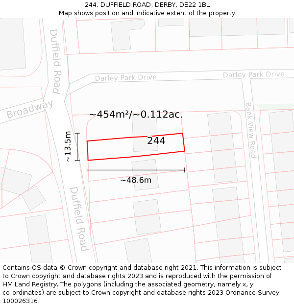 244, DUFFIELD ROAD, DERBY, DE22 1BL: Plot and title map