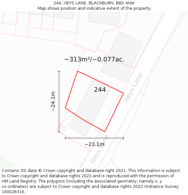 244, HEYS LANE, BLACKBURN, BB2 4NW: Plot and title map