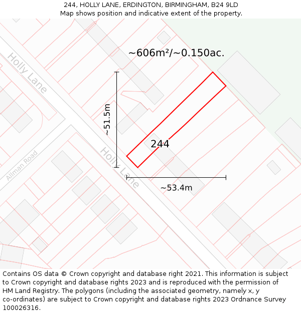 244, HOLLY LANE, ERDINGTON, BIRMINGHAM, B24 9LD: Plot and title map