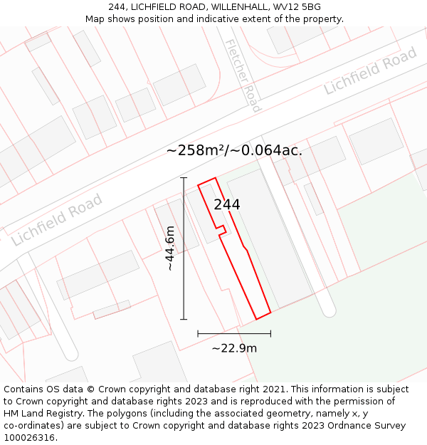 244, LICHFIELD ROAD, WILLENHALL, WV12 5BG: Plot and title map