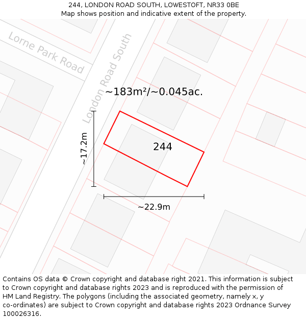 244, LONDON ROAD SOUTH, LOWESTOFT, NR33 0BE: Plot and title map