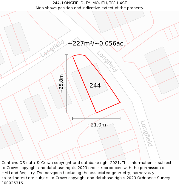 244, LONGFIELD, FALMOUTH, TR11 4ST: Plot and title map