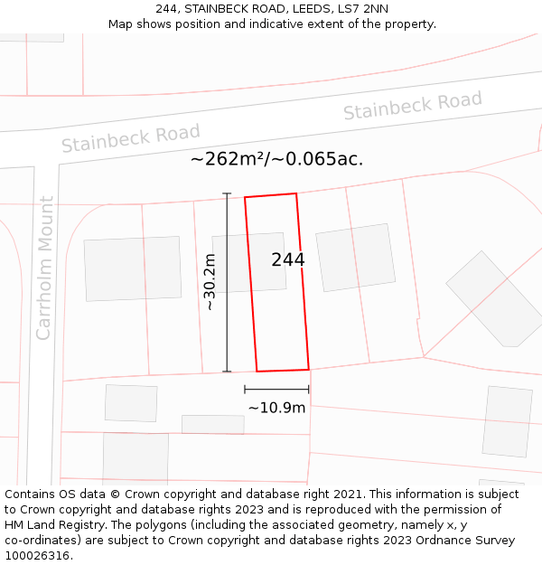 244, STAINBECK ROAD, LEEDS, LS7 2NN: Plot and title map