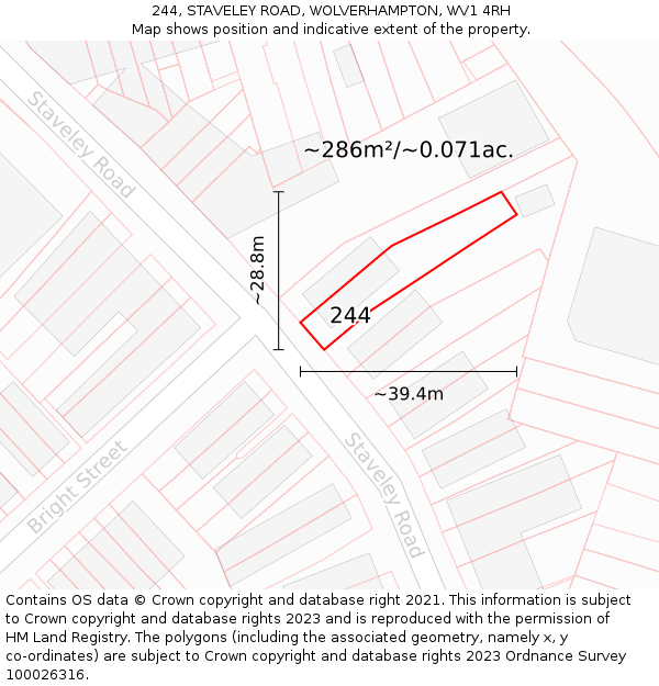 244, STAVELEY ROAD, WOLVERHAMPTON, WV1 4RH: Plot and title map