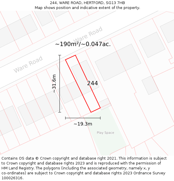 244, WARE ROAD, HERTFORD, SG13 7HB: Plot and title map