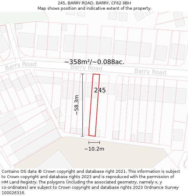 245, BARRY ROAD, BARRY, CF62 9BH: Plot and title map