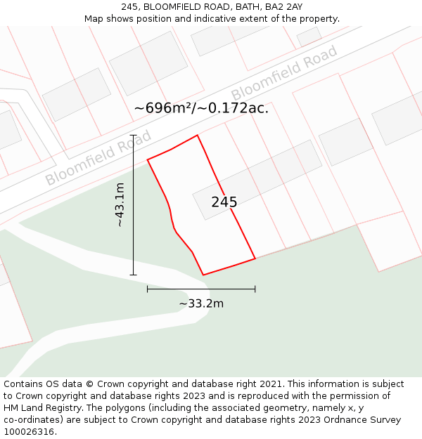 245, BLOOMFIELD ROAD, BATH, BA2 2AY: Plot and title map