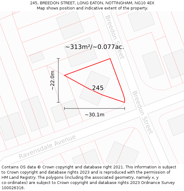 245, BREEDON STREET, LONG EATON, NOTTINGHAM, NG10 4EX: Plot and title map