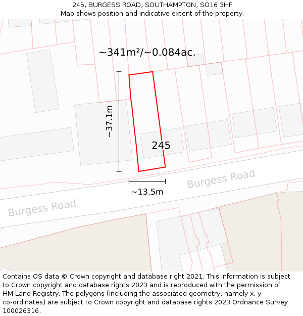 245, BURGESS ROAD, SOUTHAMPTON, SO16 3HF: Plot and title map