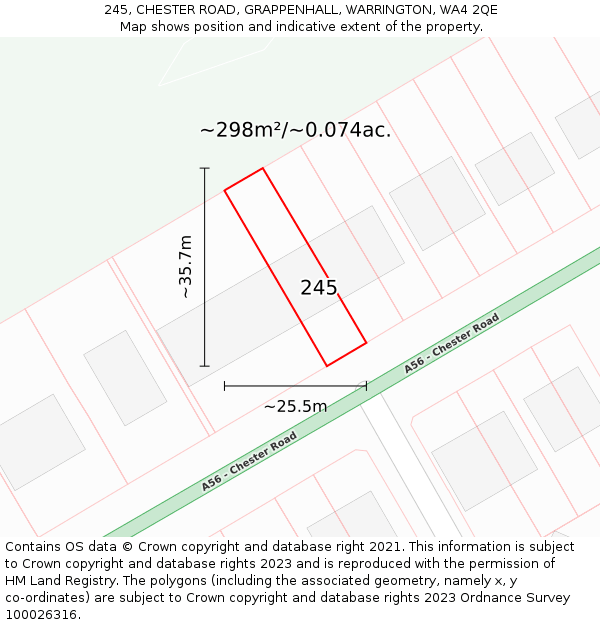 245, CHESTER ROAD, GRAPPENHALL, WARRINGTON, WA4 2QE: Plot and title map