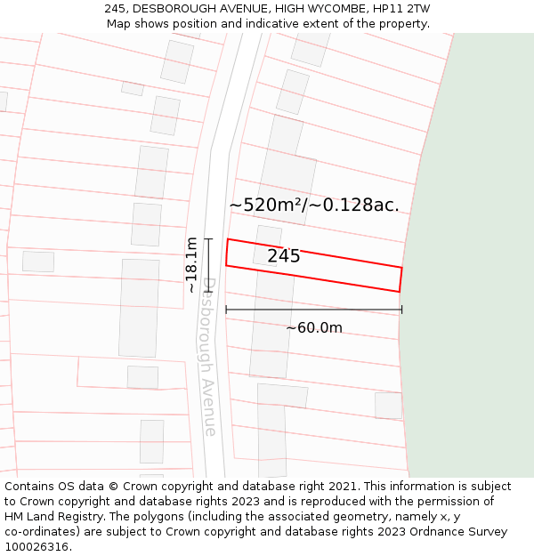 245, DESBOROUGH AVENUE, HIGH WYCOMBE, HP11 2TW: Plot and title map