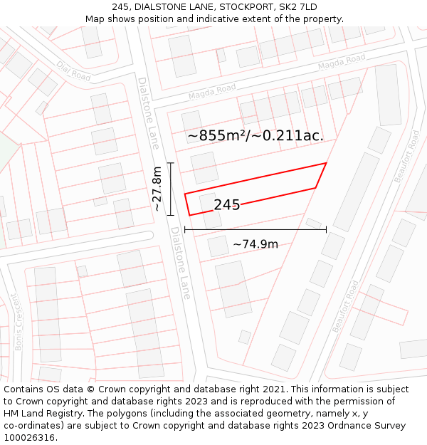 245, DIALSTONE LANE, STOCKPORT, SK2 7LD: Plot and title map