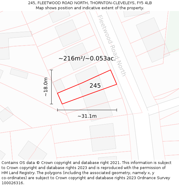 245, FLEETWOOD ROAD NORTH, THORNTON-CLEVELEYS, FY5 4LB: Plot and title map