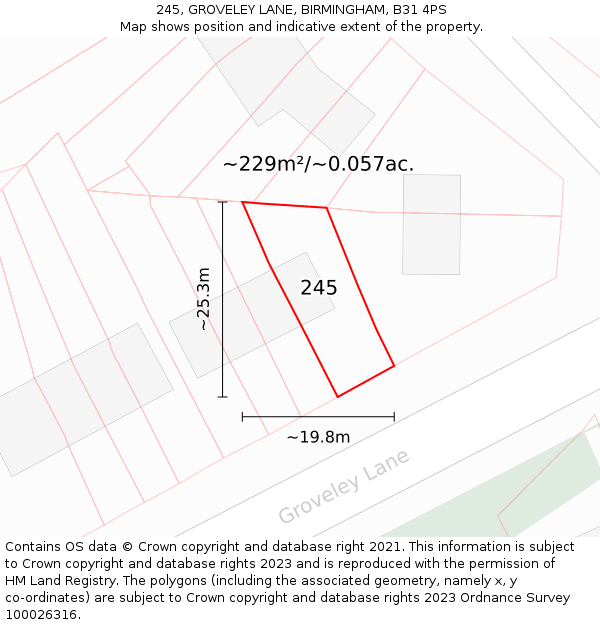 245, GROVELEY LANE, BIRMINGHAM, B31 4PS: Plot and title map