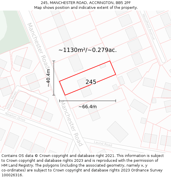 245, MANCHESTER ROAD, ACCRINGTON, BB5 2PF: Plot and title map