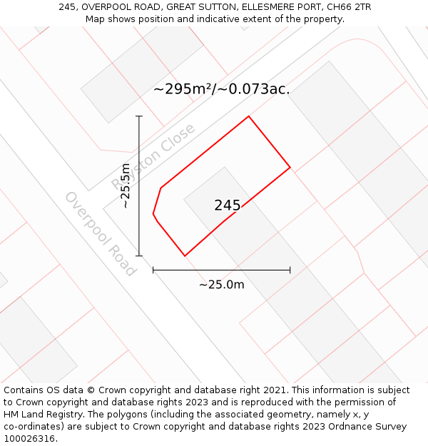 245, OVERPOOL ROAD, GREAT SUTTON, ELLESMERE PORT, CH66 2TR: Plot and title map