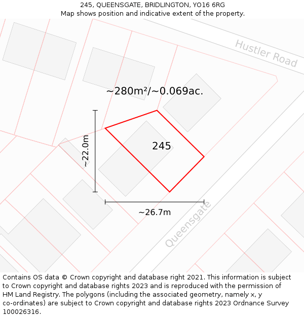 245, QUEENSGATE, BRIDLINGTON, YO16 6RG: Plot and title map