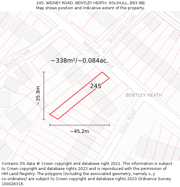 245, WIDNEY ROAD, BENTLEY HEATH, SOLIHULL, B93 9BJ: Plot and title map