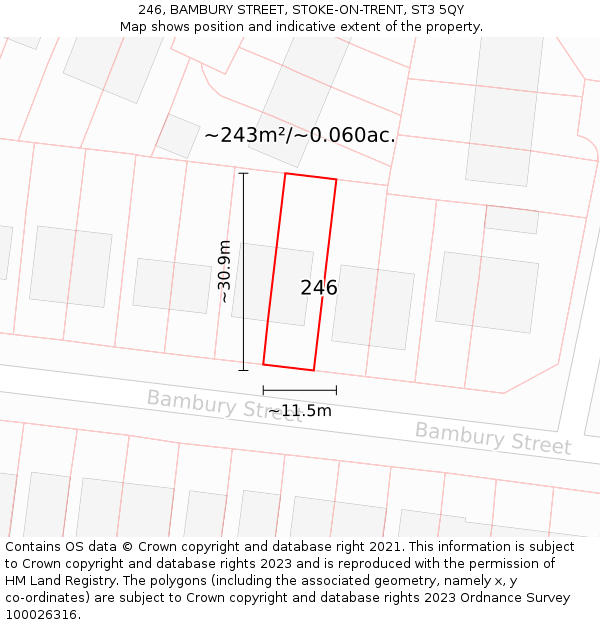 246, BAMBURY STREET, STOKE-ON-TRENT, ST3 5QY: Plot and title map