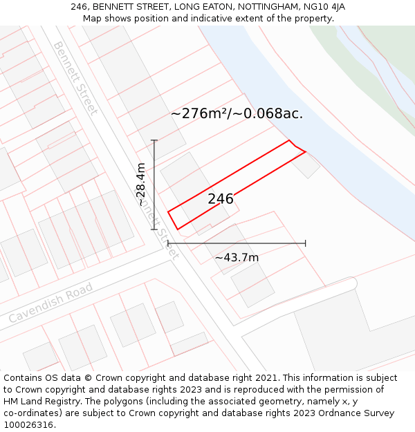 246, BENNETT STREET, LONG EATON, NOTTINGHAM, NG10 4JA: Plot and title map