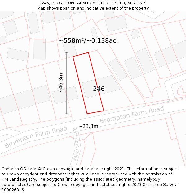 246, BROMPTON FARM ROAD, ROCHESTER, ME2 3NP: Plot and title map