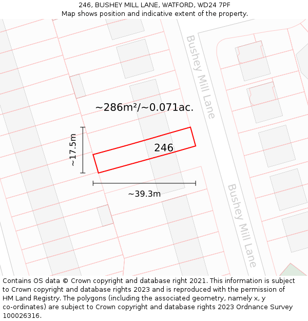 246, BUSHEY MILL LANE, WATFORD, WD24 7PF: Plot and title map