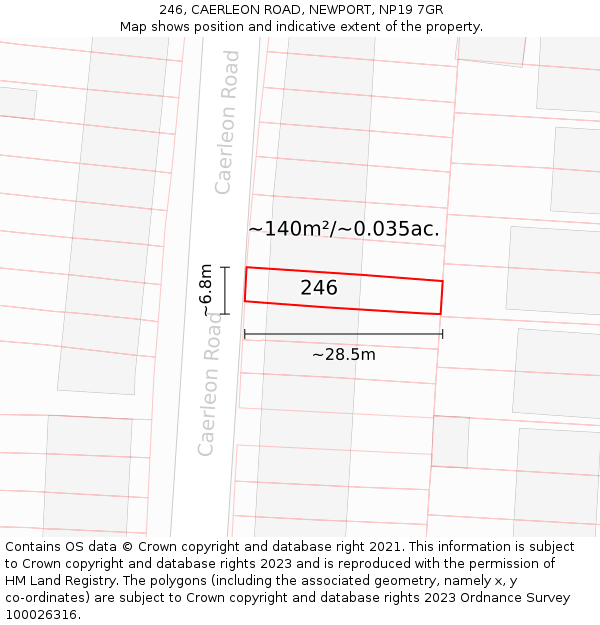 246, CAERLEON ROAD, NEWPORT, NP19 7GR: Plot and title map