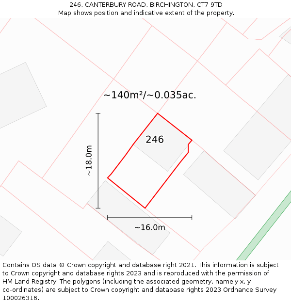 246, CANTERBURY ROAD, BIRCHINGTON, CT7 9TD: Plot and title map