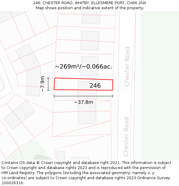 246, CHESTER ROAD, WHITBY, ELLESMERE PORT, CH66 2NX: Plot and title map