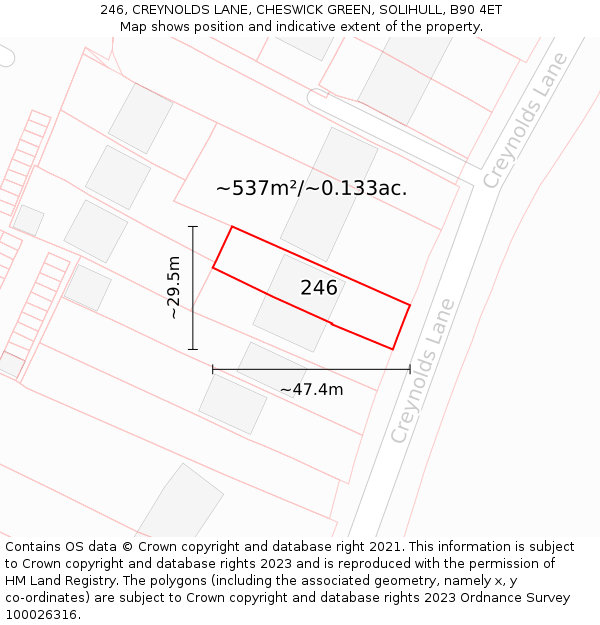 246, CREYNOLDS LANE, CHESWICK GREEN, SOLIHULL, B90 4ET: Plot and title map